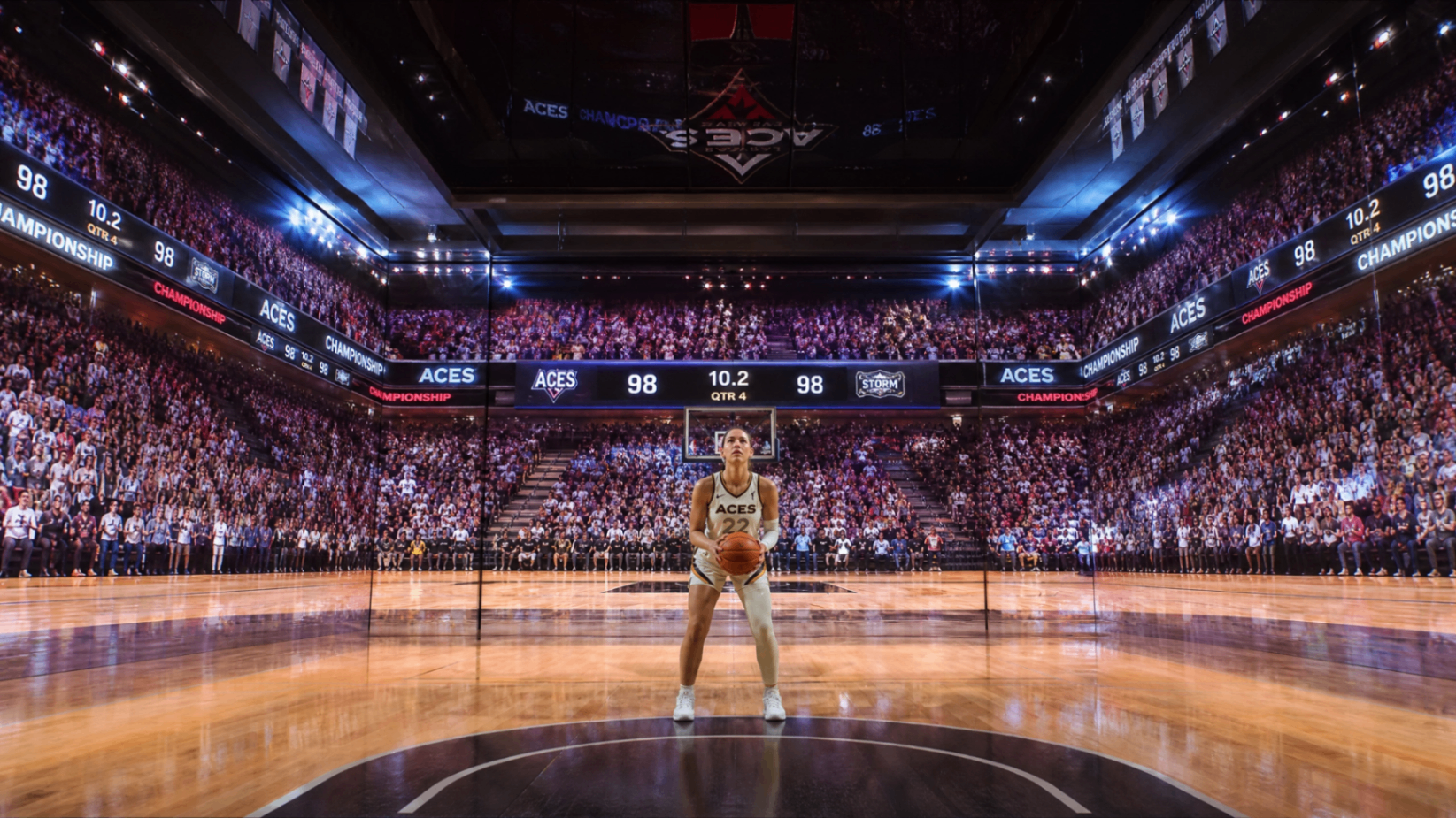 Sink the free throw in a roaring championship arena.
